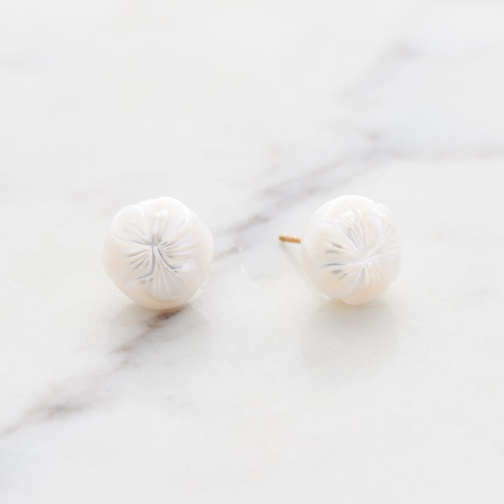 Carved Pearl Stud Earrings