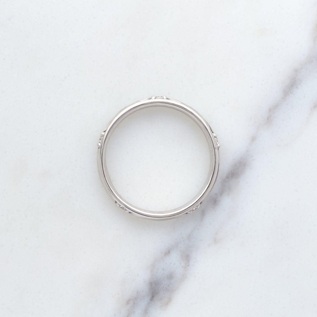 Custom Band with Diamond Stations and Leaf Engravings