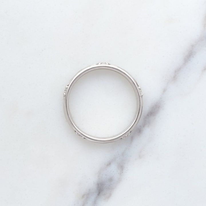 Custom Band with Diamond Stations and Leaf Engravings