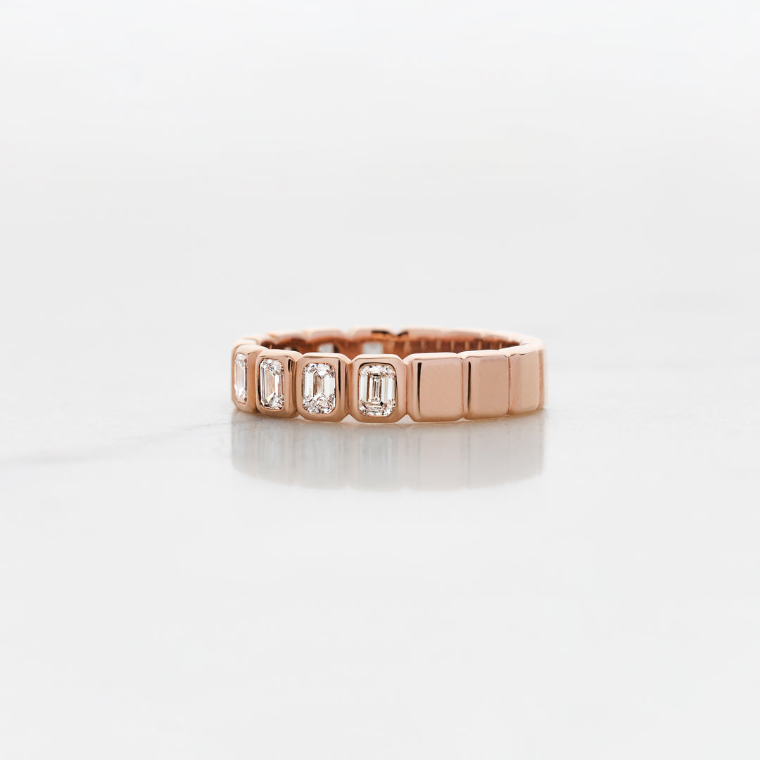 Emerald Cut Natural Diamond Half Set Bezel Band