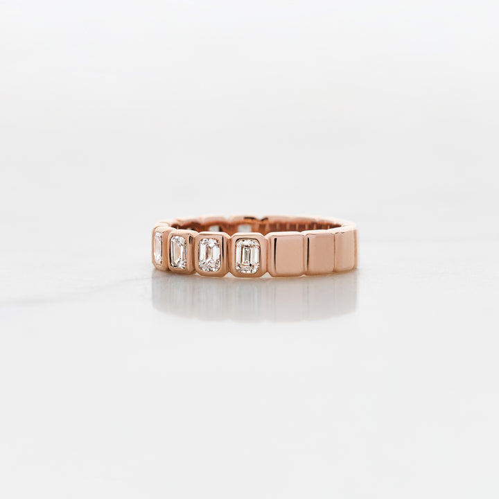 Emerald Cut Natural Diamond Half Set Bezel Band