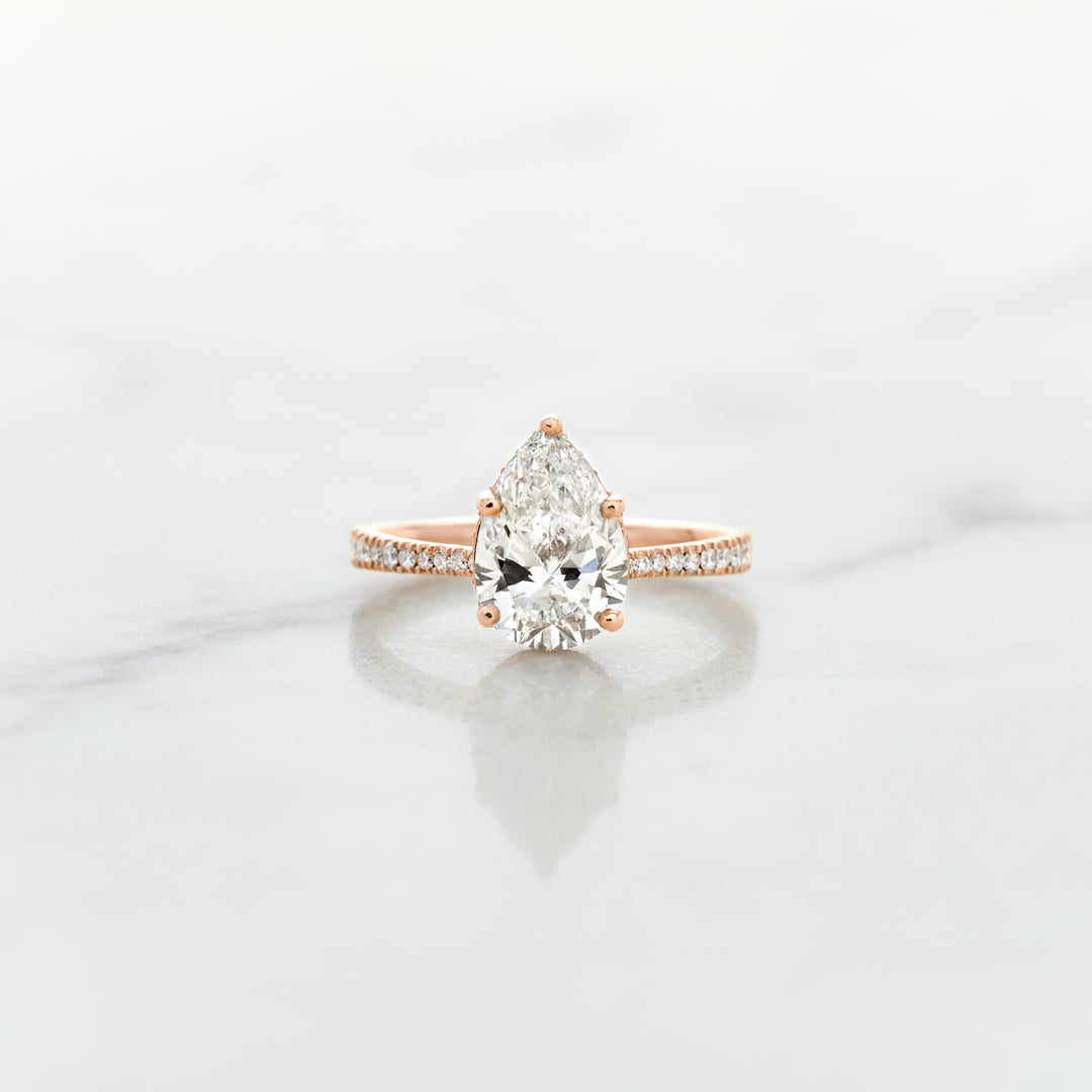 Rose Pear Cut Solitaire with Diamond Band & Hidden Halo