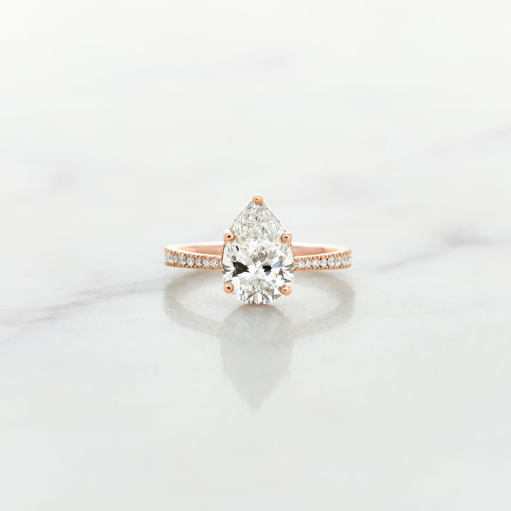 Rose Pear Cut Solitaire with Diamond Band & Hidden Halo