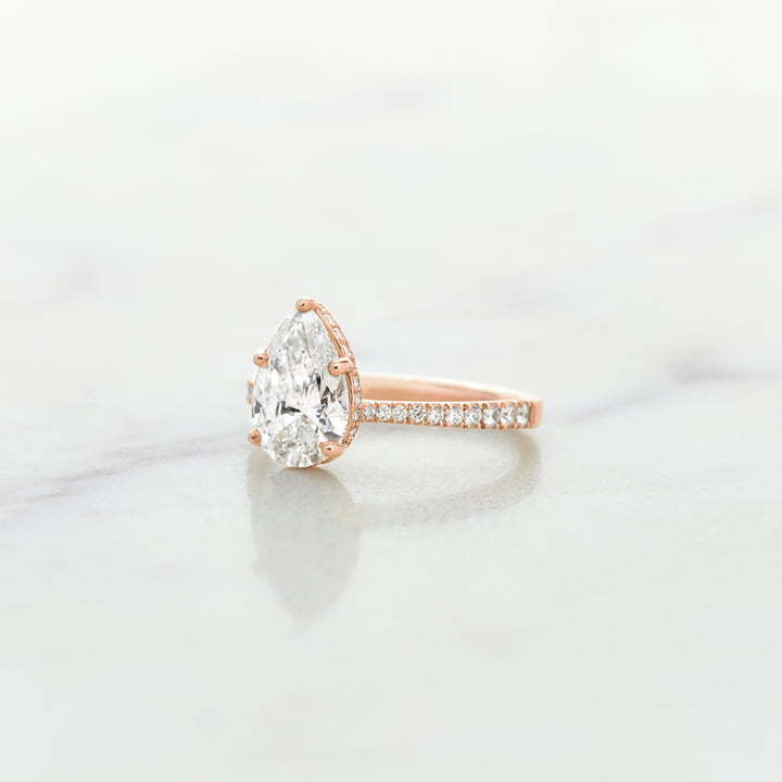 Rose Pear Cut Solitaire with Diamond Band & Hidden Halo