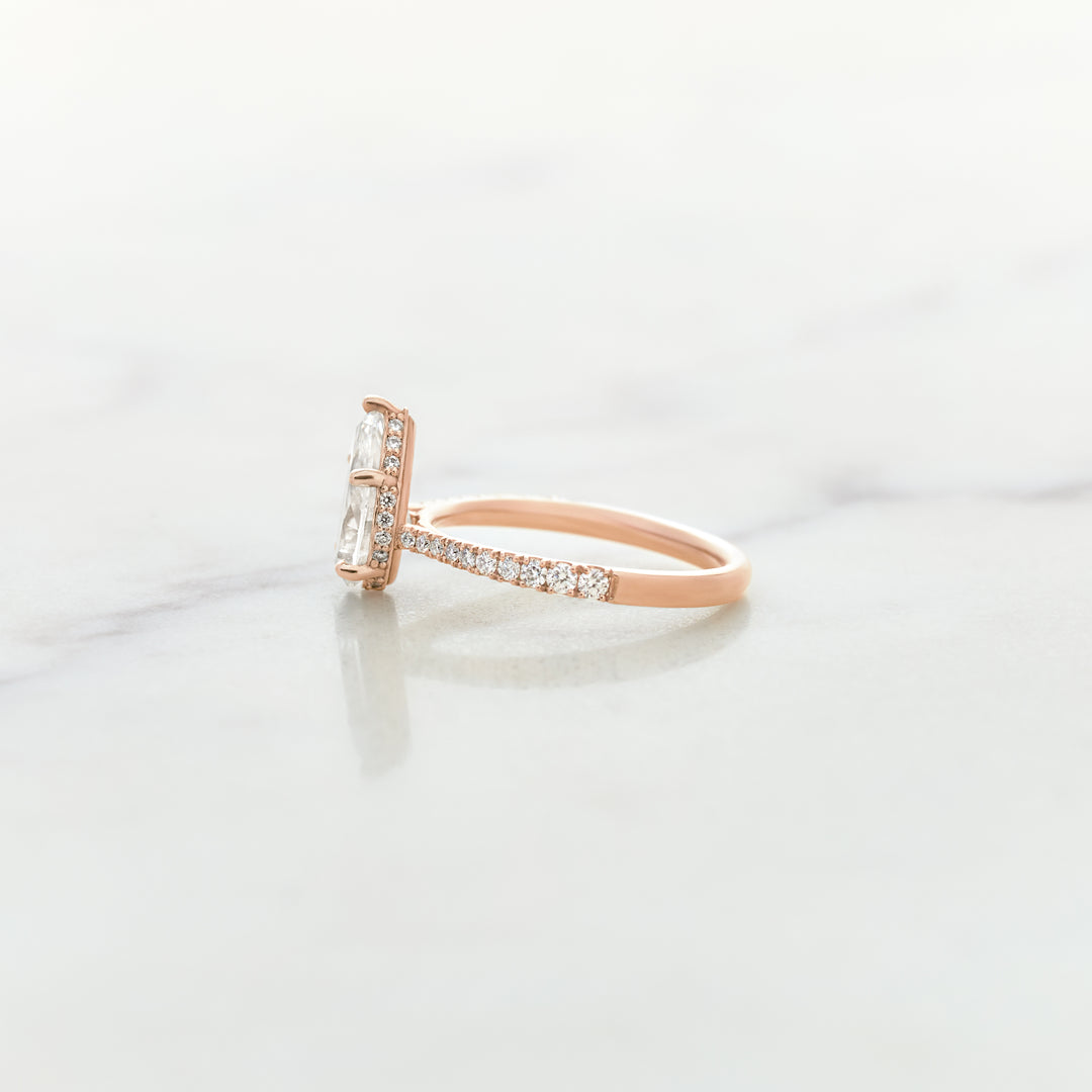 Rose Pear Cut Solitaire with Diamond Band & Hidden Halo
