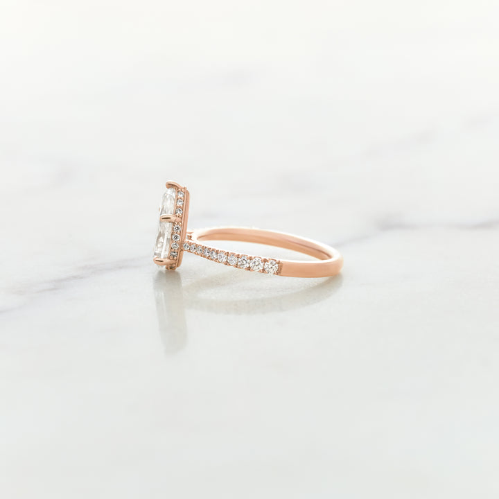 Rose Pear Cut Solitaire with Diamond Band & Hidden Halo