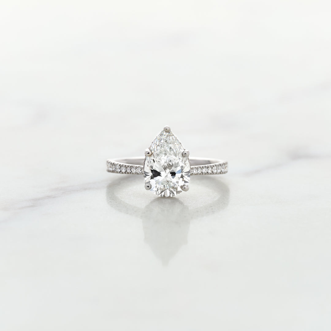 Rose Pear Cut Solitaire with Diamond Band & Hidden Halo