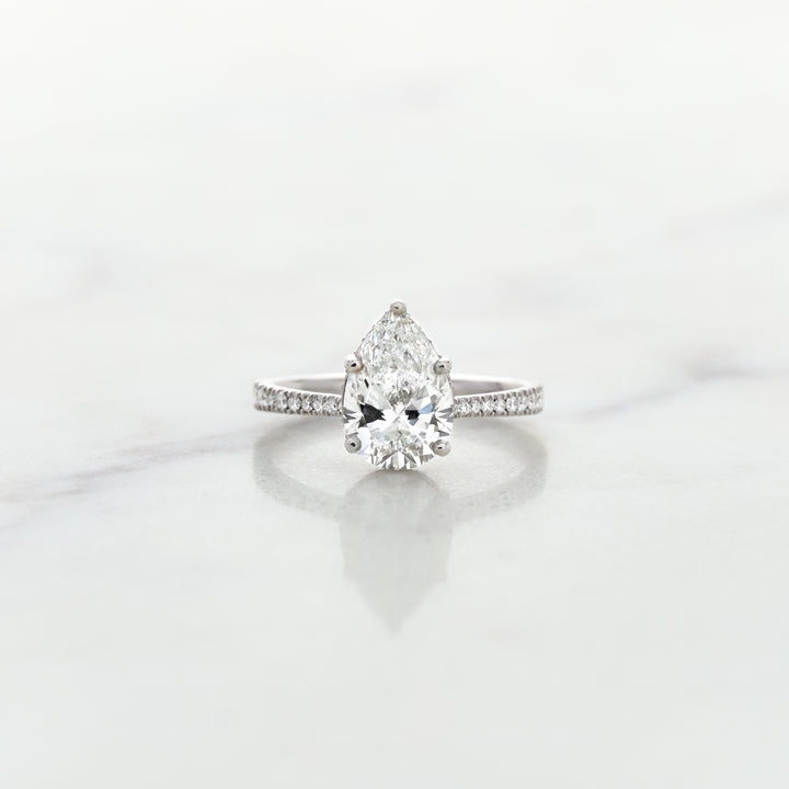 Rose Pear Cut Solitaire with Diamond Band & Hidden Halo