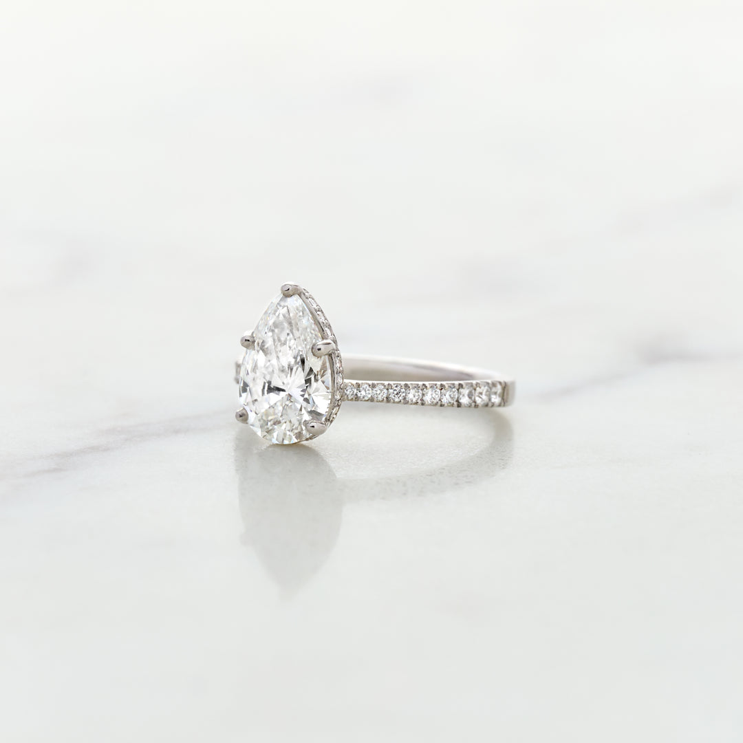 Rose Pear Cut Solitaire with Diamond Band & Hidden Halo