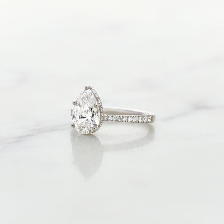 Rose Pear Cut Solitaire with Diamond Band & Hidden Halo