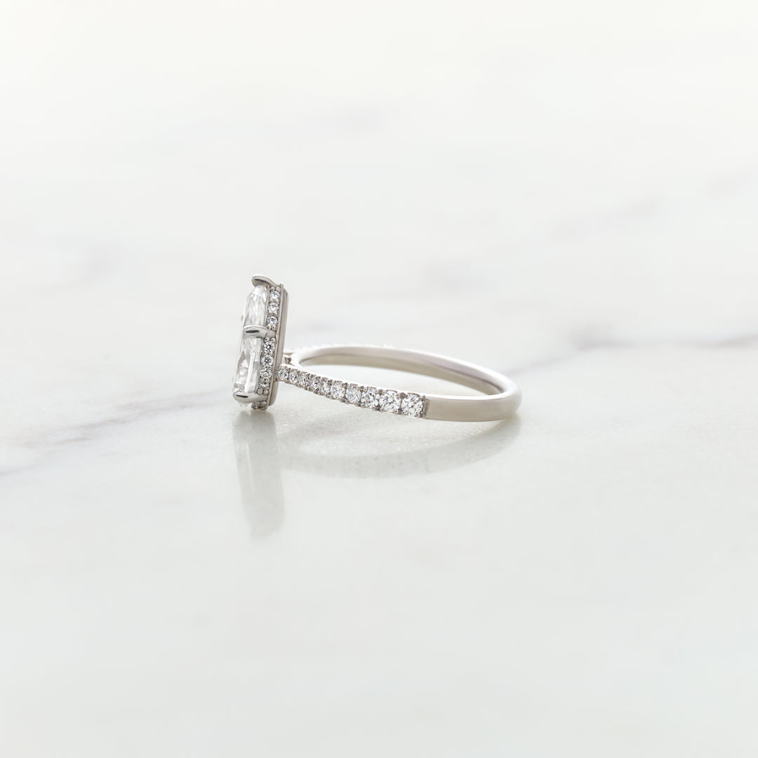 Rose Pear Cut Solitaire with Diamond Band & Hidden Halo