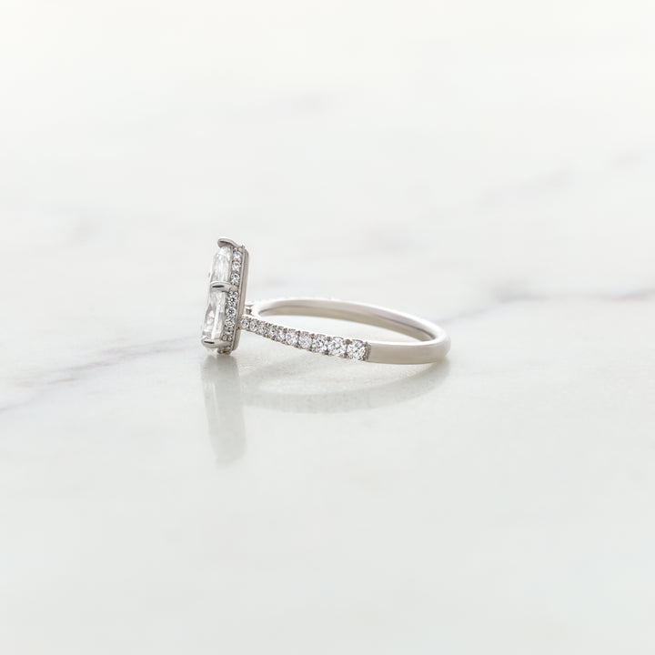 Rose Pear Cut Solitaire with Diamond Band & Hidden Halo