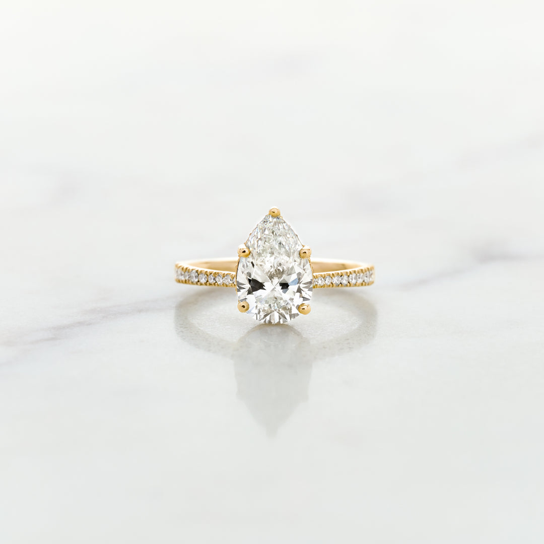 Rose Pear Cut Solitaire with Diamond Band & Hidden Halo