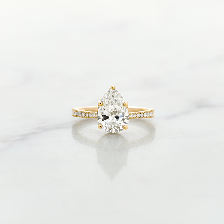Rose Pear Cut Solitaire with Diamond Band & Hidden Halo
