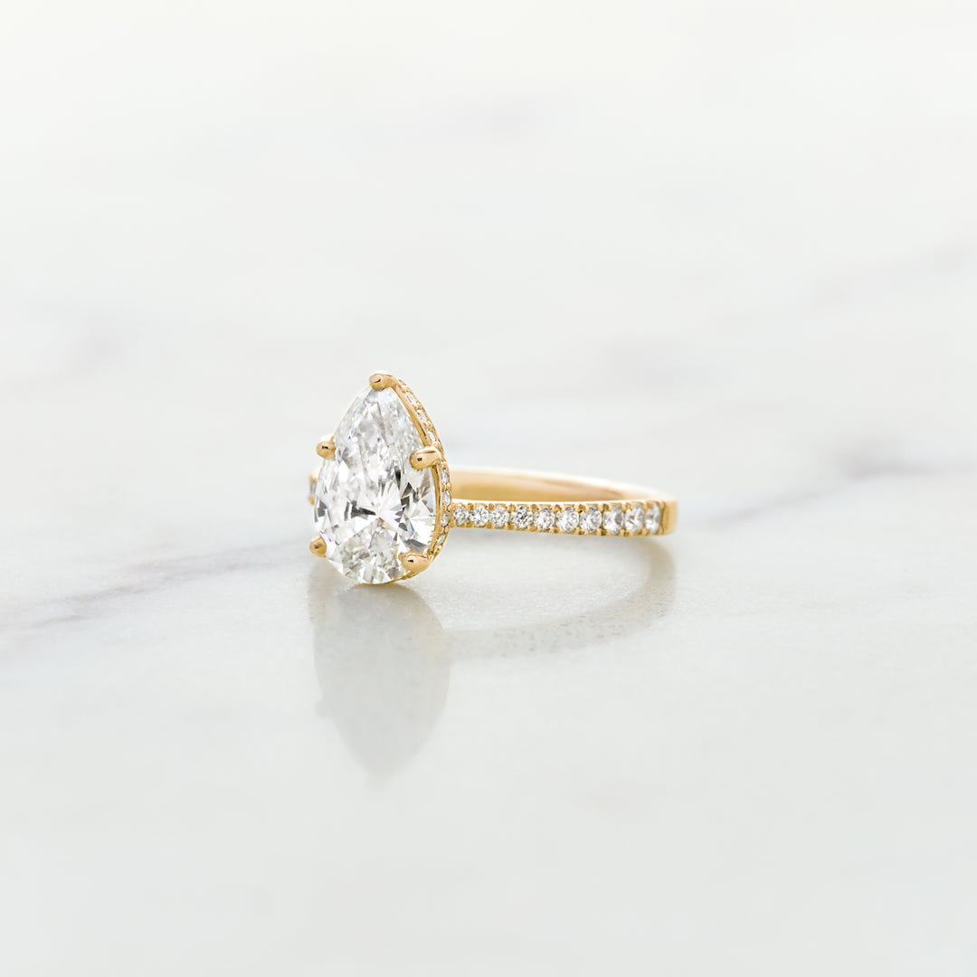 Rose Pear Cut Solitaire with Diamond Band & Hidden Halo