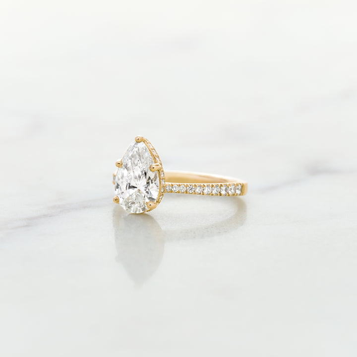 Rose Pear Cut Solitaire with Diamond Band & Hidden Halo