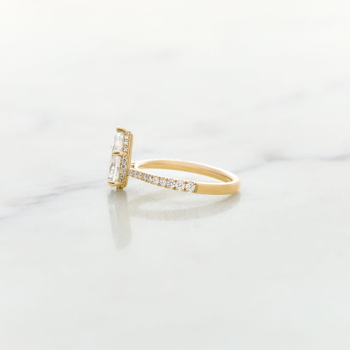 Rose Pear Cut Solitaire with Diamond Band & Hidden Halo