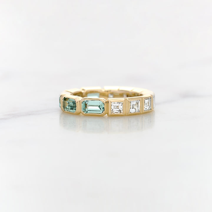 Half Sapphire & Half Heirloom Diamond Bezel Set Band