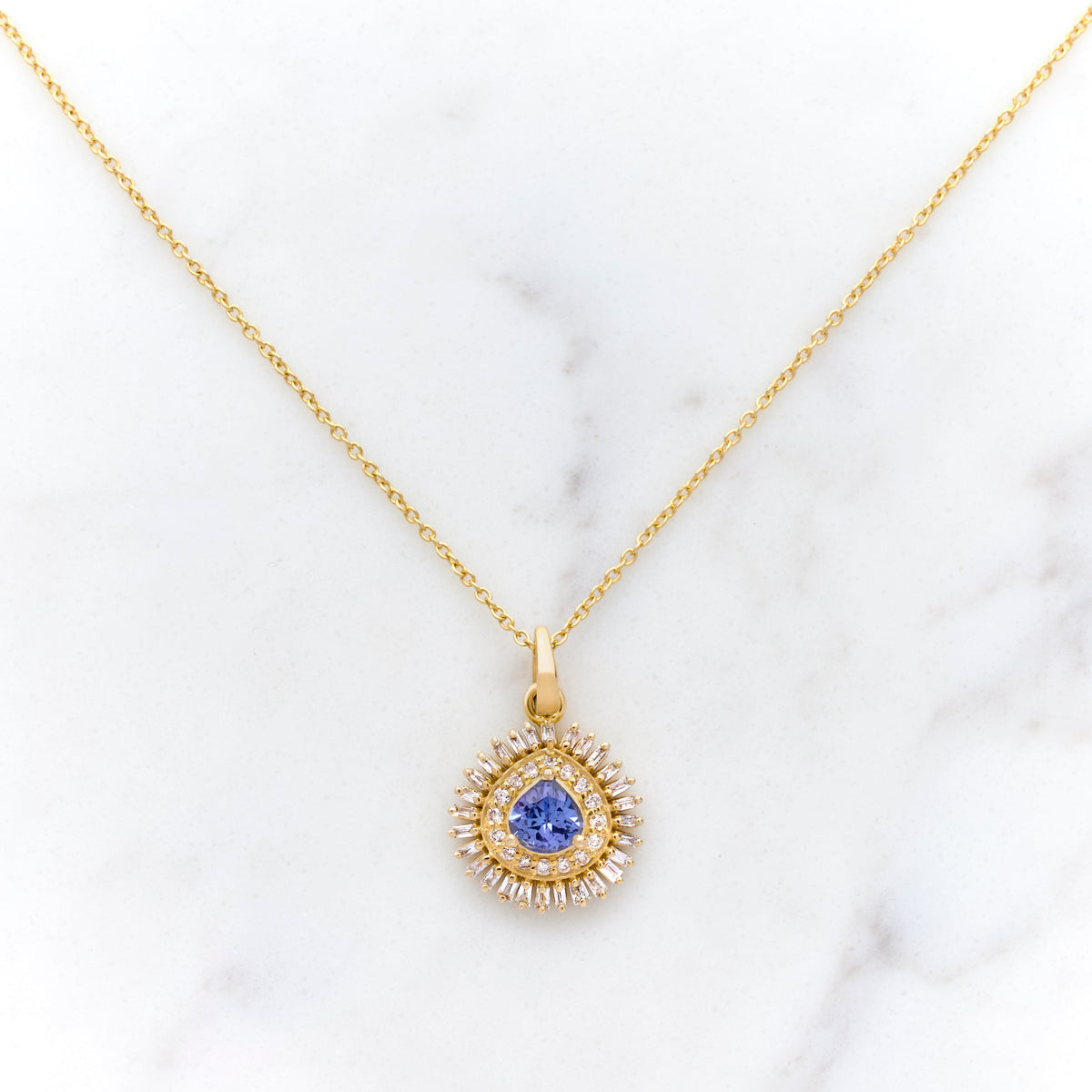 Tanzanite and Baguette Diamond Pendant Necklace