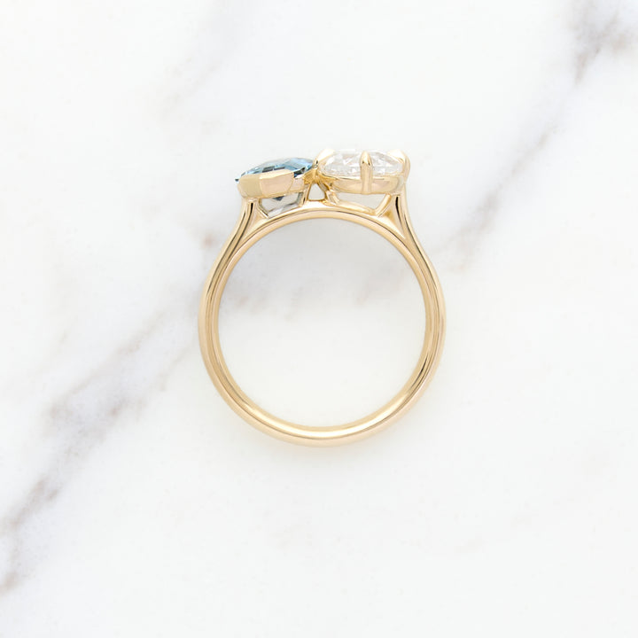 Hexagonal Sapphire & Rose Cut Diamond Toi & Moi ring