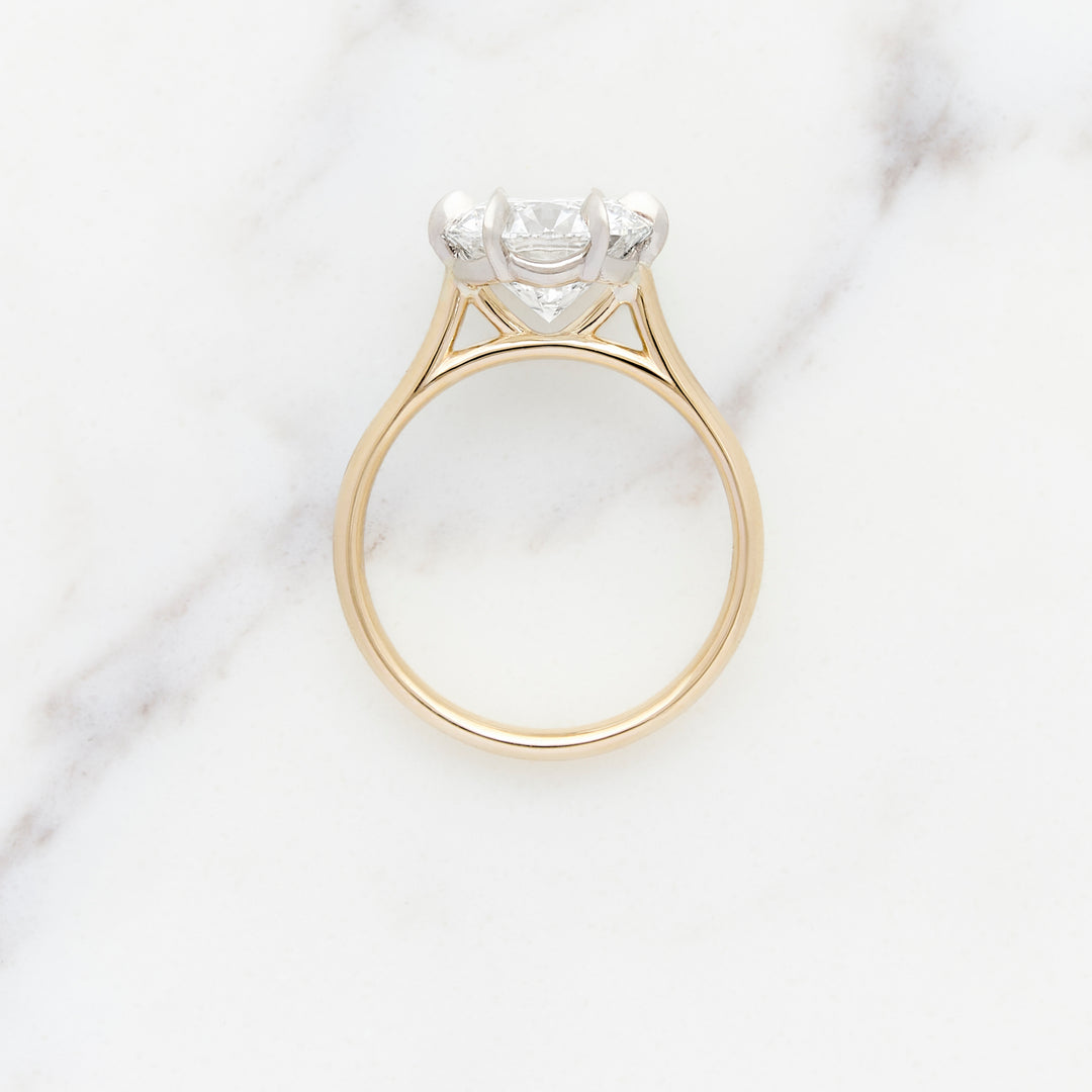 Custom Bimetal Solitaire Ring with Scalloped Gallery Rail