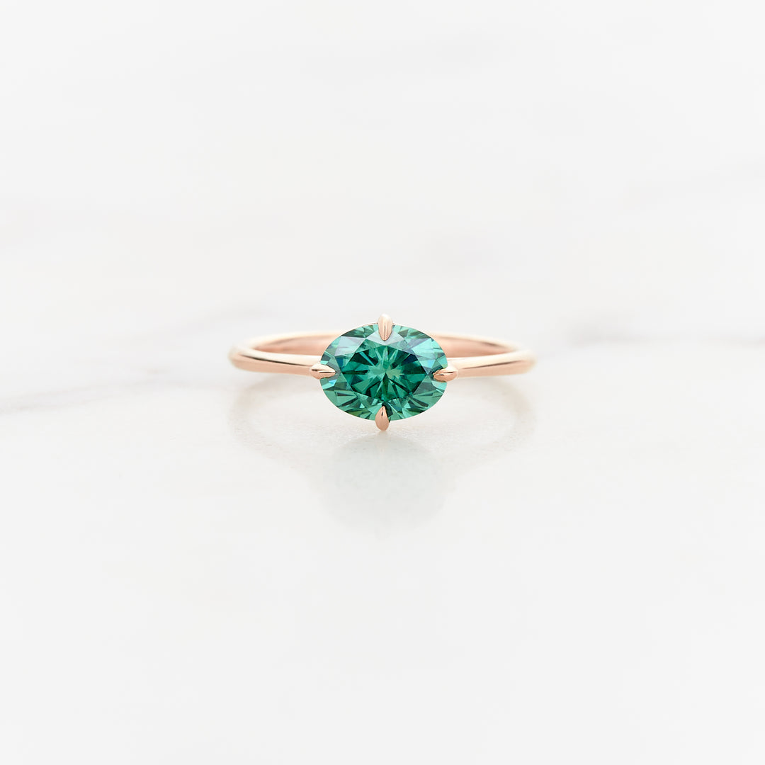 Myrtle Horizontal Oval Solitaire with Green Moissanite