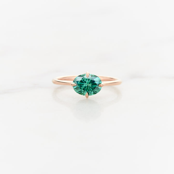 Myrtle Horizontal Oval Solitaire with Green Moissanite