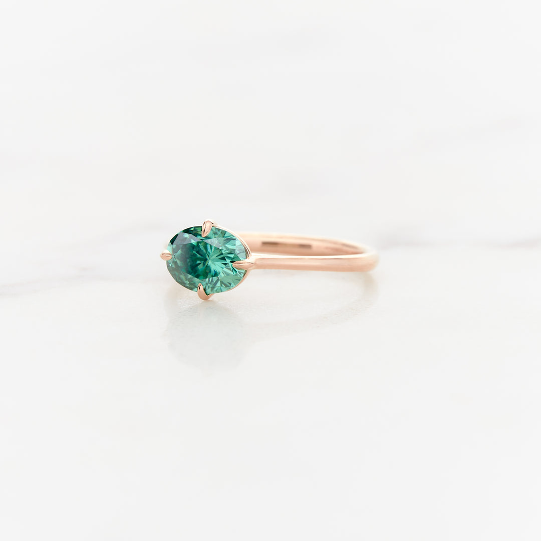 Myrtle Horizontal Oval Solitaire with Green Moissanite