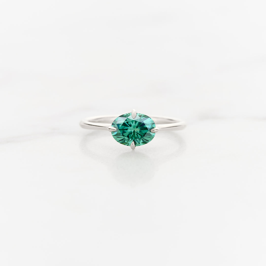 Myrtle Horizontal Oval Solitaire with Green Moissanite