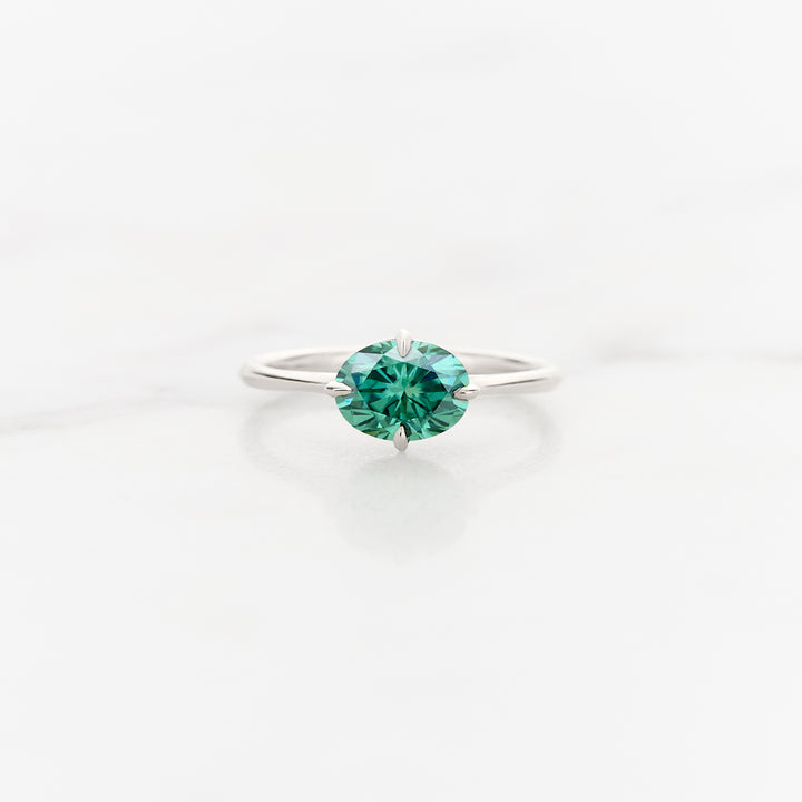 Myrtle Horizontal Oval Solitaire with Green Moissanite