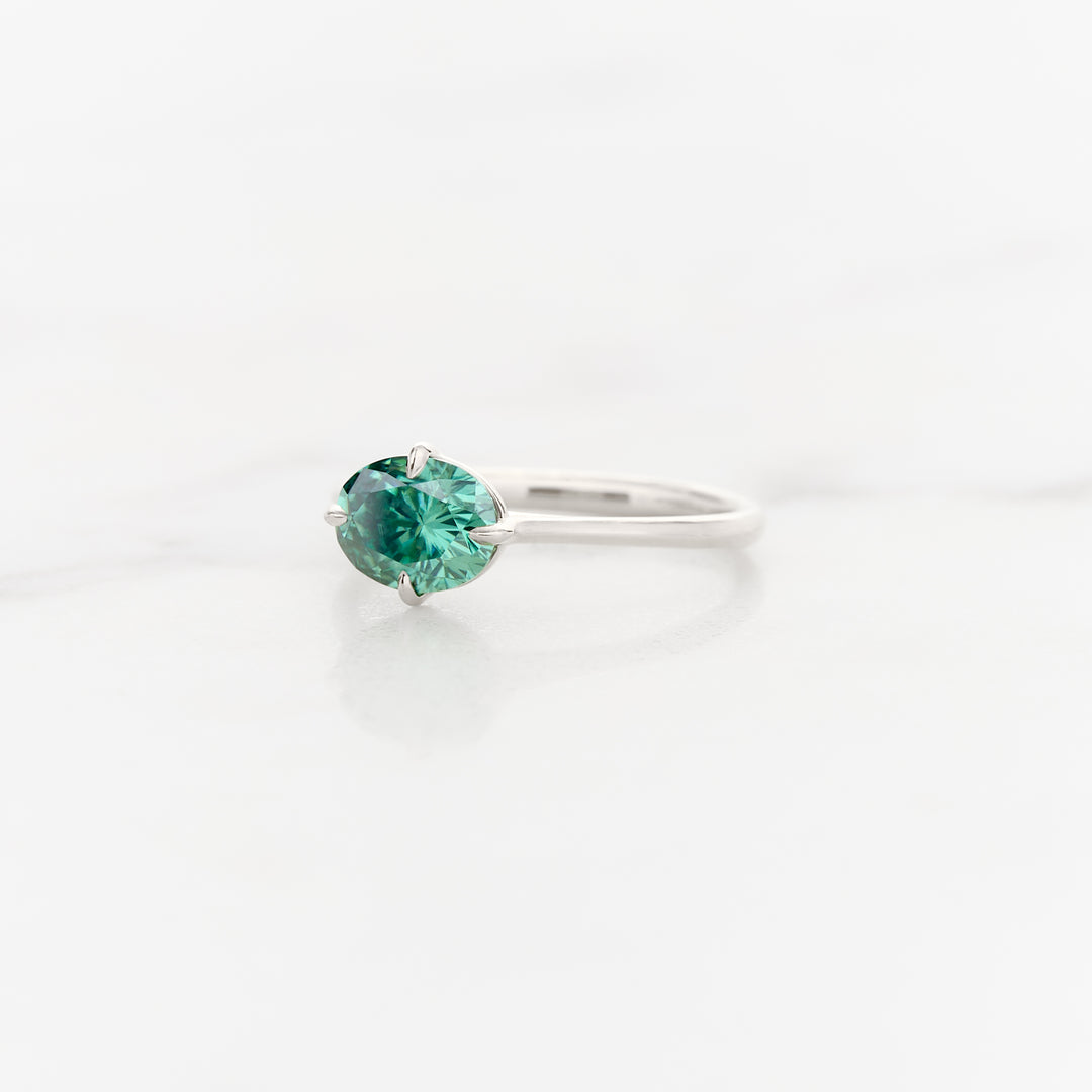 Myrtle Horizontal Oval Solitaire with Green Moissanite