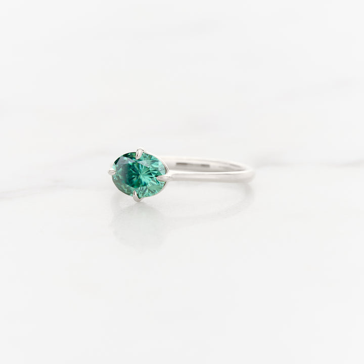 Myrtle Horizontal Oval Solitaire with Green Moissanite