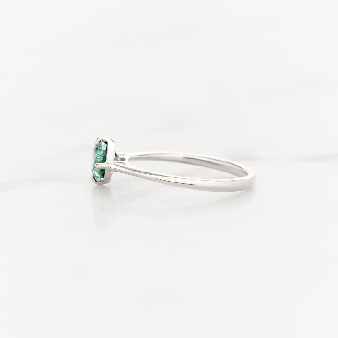 Myrtle Horizontal Oval Solitaire with Green Moissanite