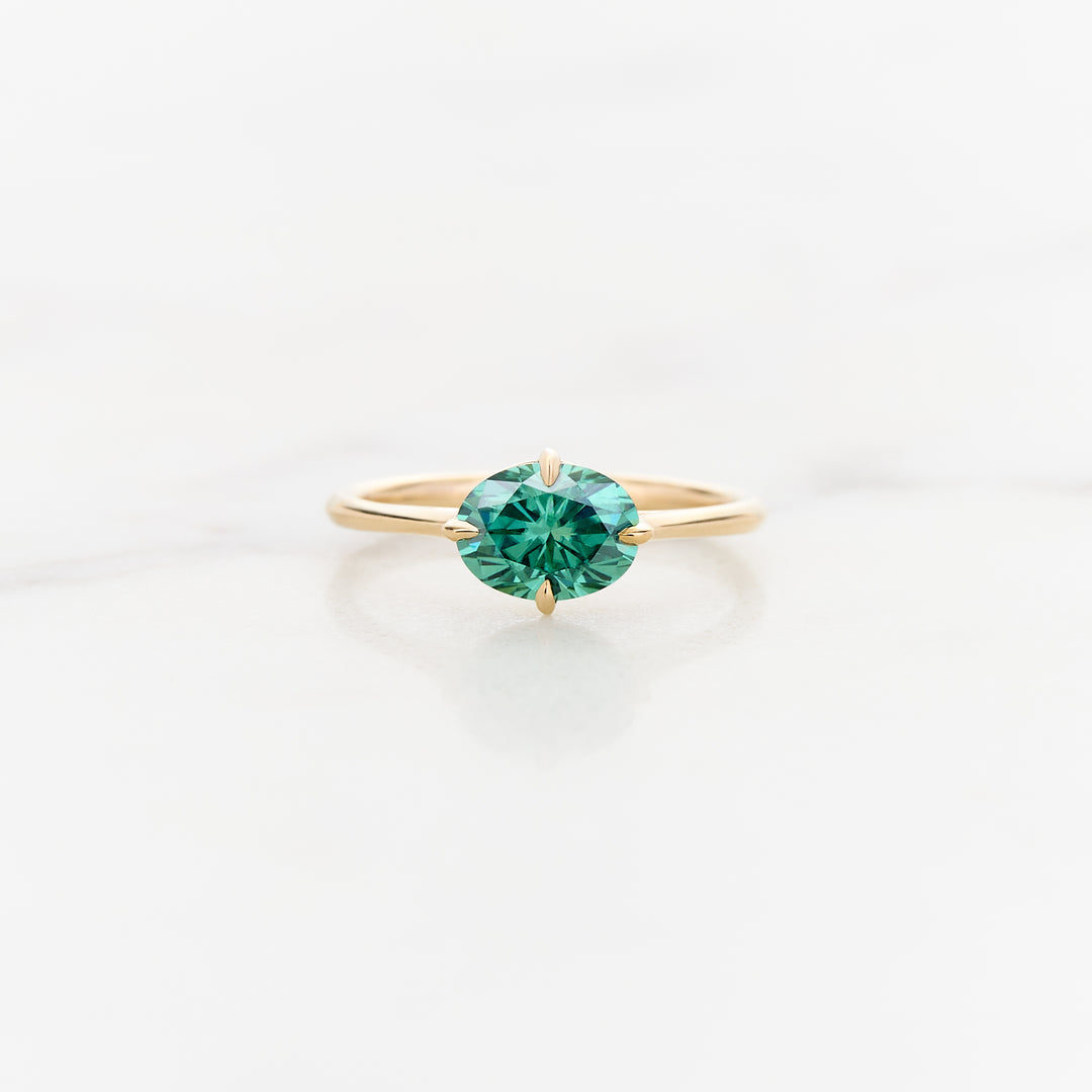Myrtle Horizontal Oval Solitaire with Green Moissanite