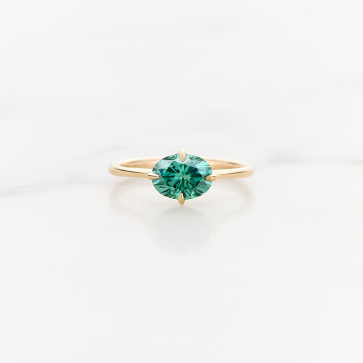 Myrtle Horizontal Oval Solitaire with Green Moissanite