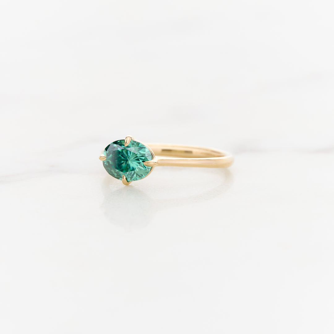 Myrtle Horizontal Oval Solitaire with Green Moissanite