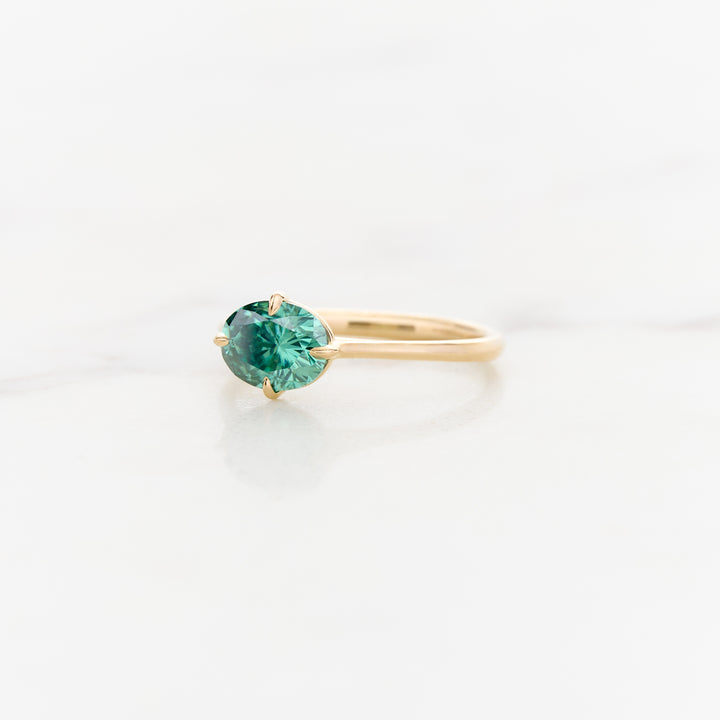 Myrtle Horizontal Oval Solitaire with Green Moissanite