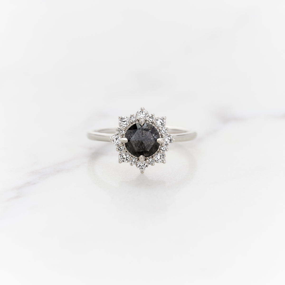 1.16ct Rose Cut Galaxy Diamond Violet Halo Ring
