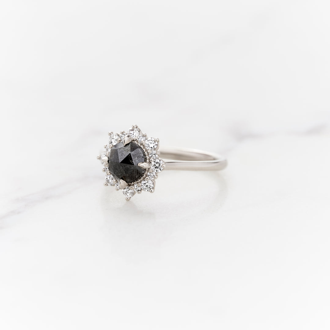 Rose Cut Galaxy Diamond Violet Halo Ring