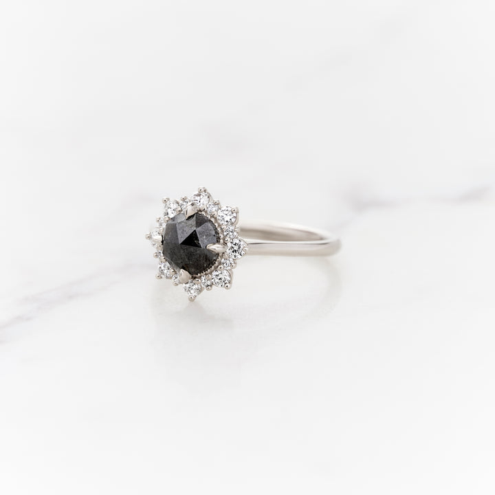 Rose Cut Galaxy Diamond Violet Halo Ring