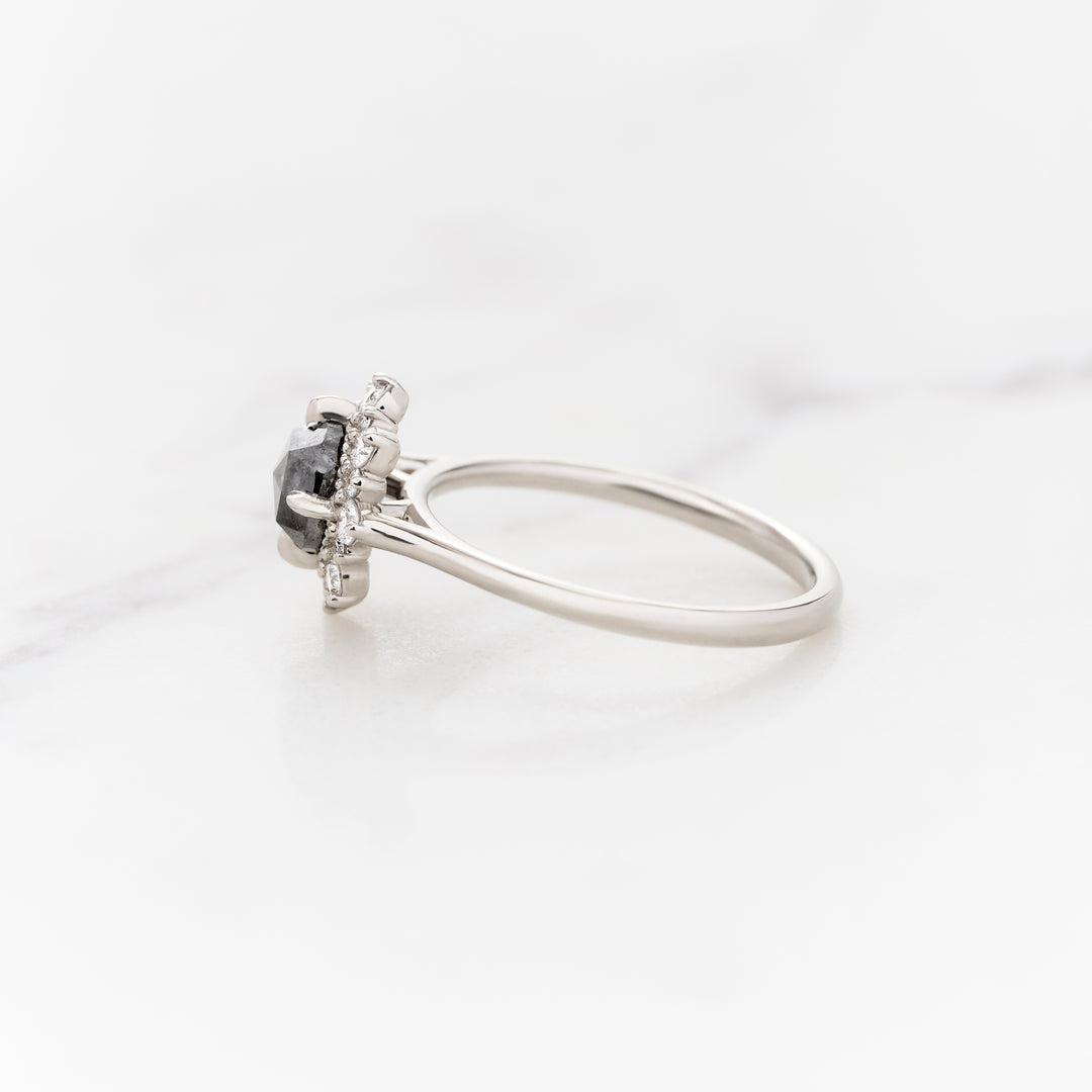 Rose Cut Galaxy Diamond Violet Halo Ring