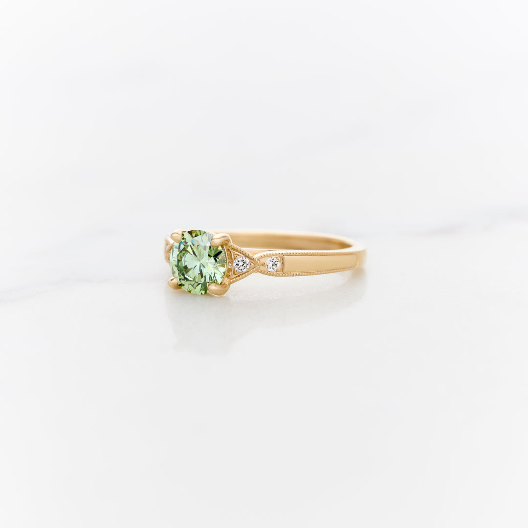 Vintage Solitaire with Green Lab Grown Diamond
