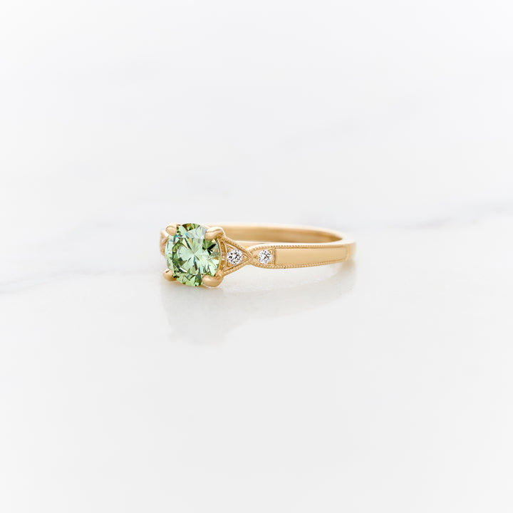 Vintage Solitaire with Green Lab Grown Diamond
