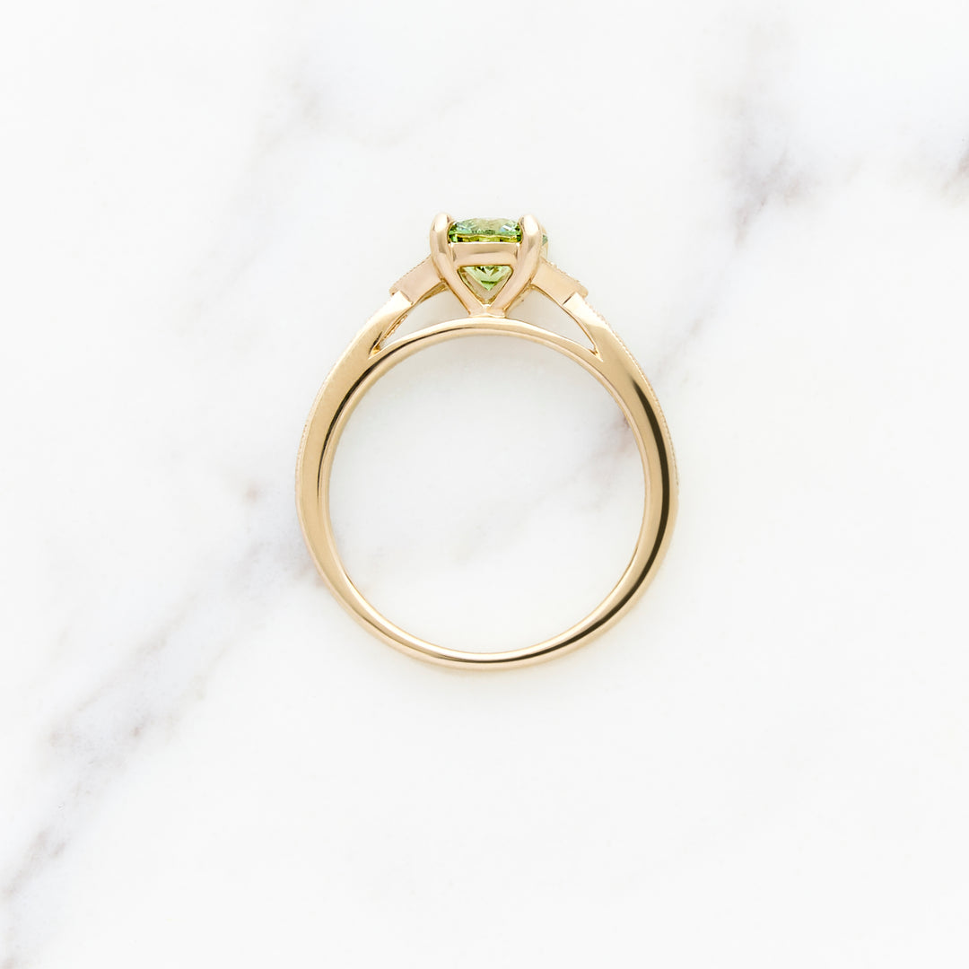 Vintage Solitaire with Green Lab Grown Diamond