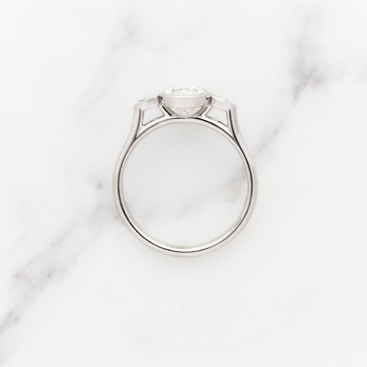 Oval Lab Diamond Posey Three Stone Ring