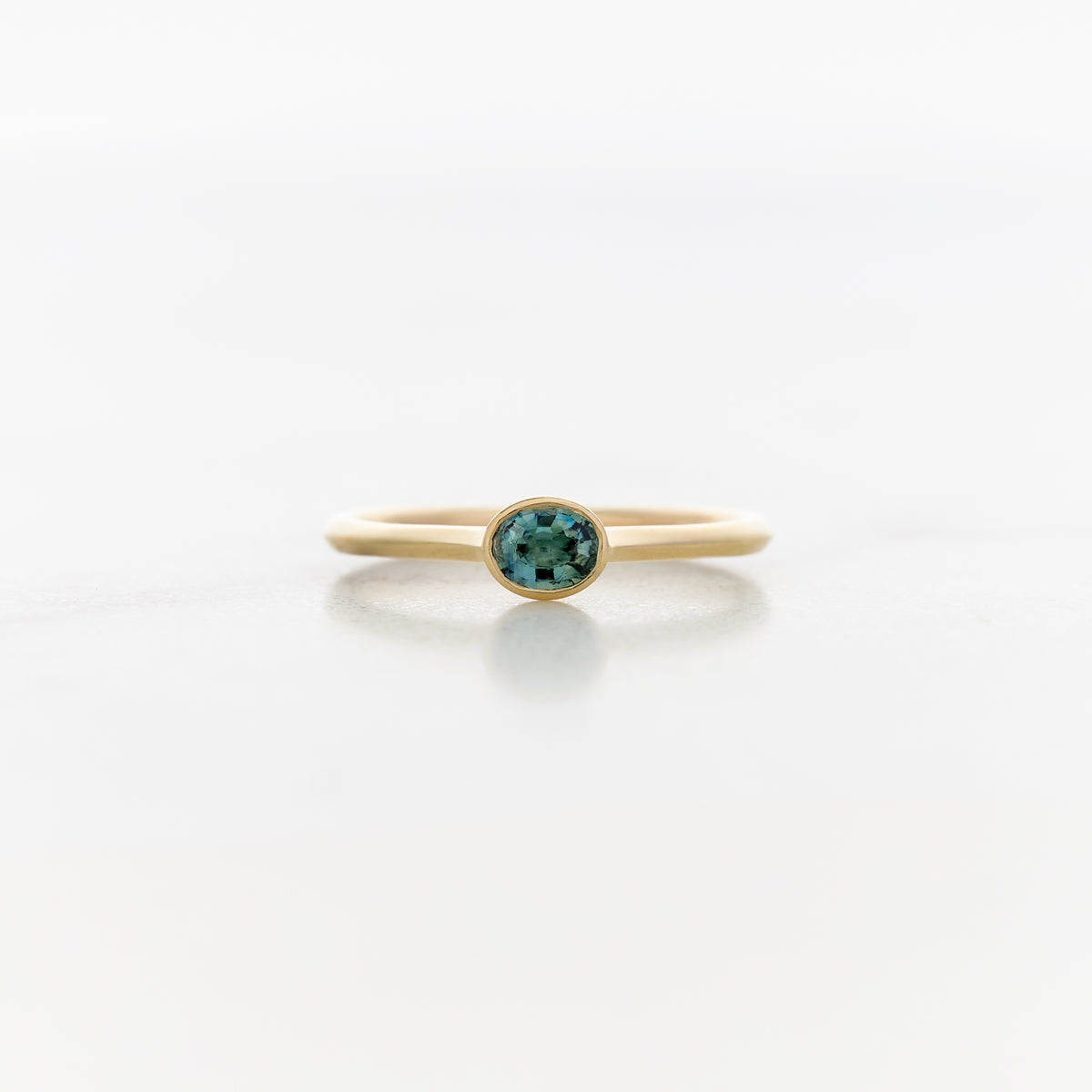 Petite Natural Teal Sapphire Bezel Ring