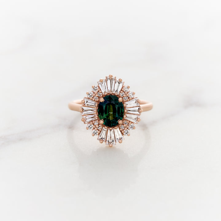 Green Sapphire in a Ballerina Halo