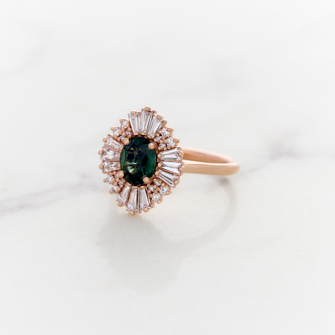Green Sapphire in a Ballerina Halo