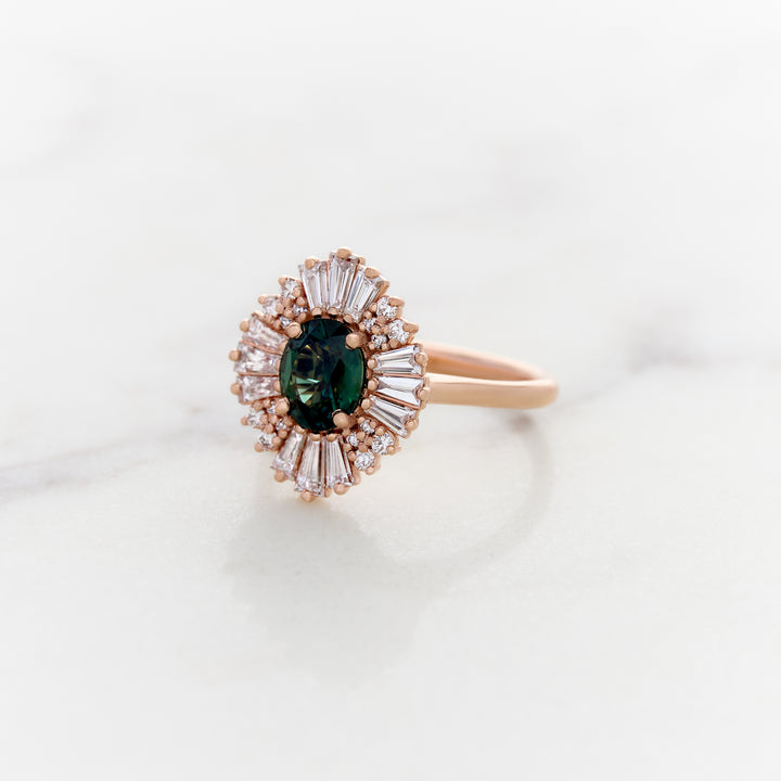 Green Sapphire in a Ballerina Halo