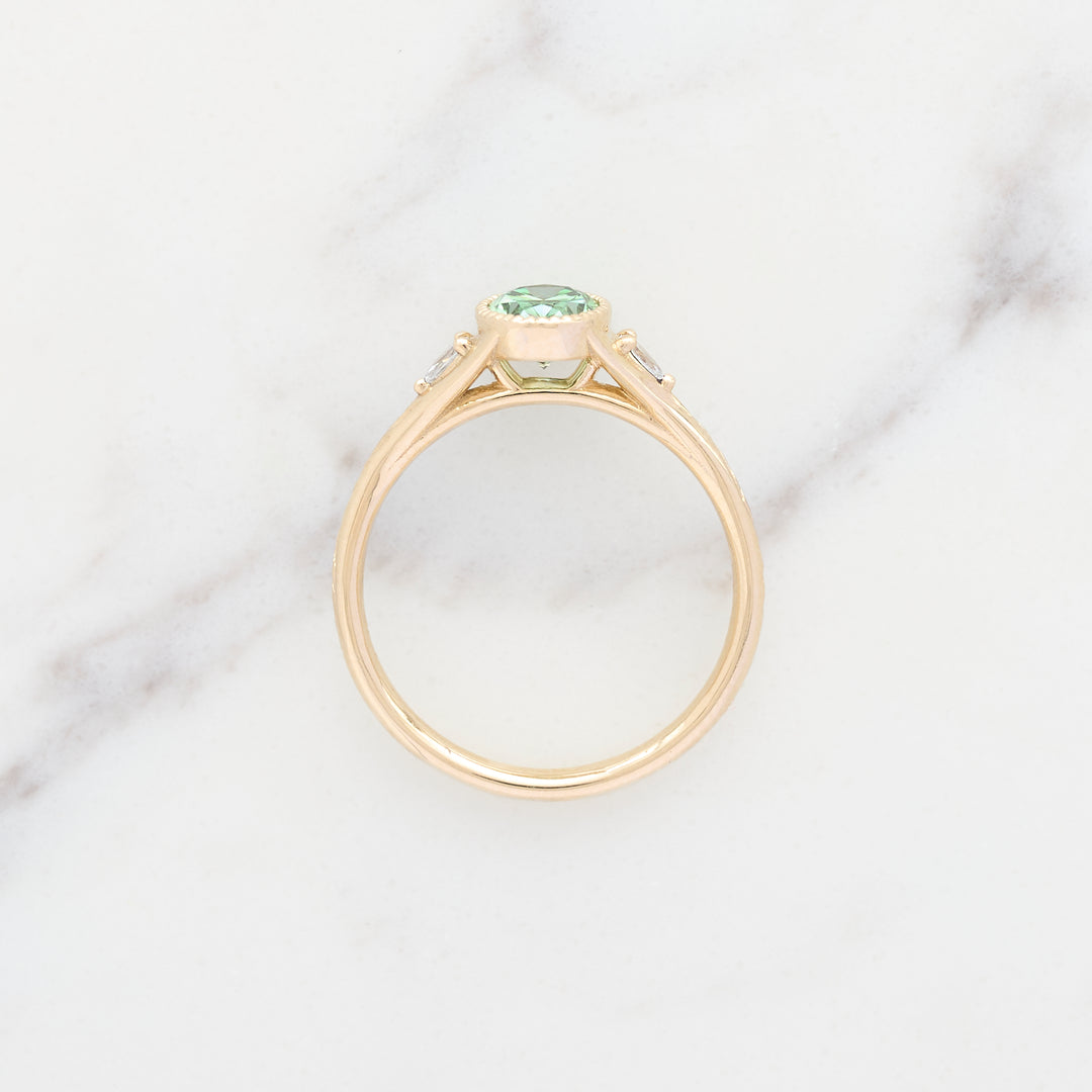 Green Diamond in an Engraved Band